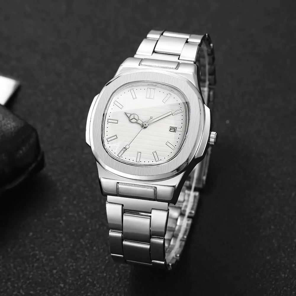 Luxury Men (Without Box) Business Watch, Stainless Steel Watch With Calendar