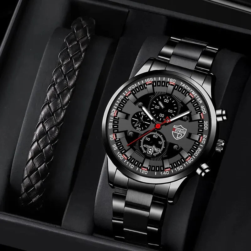 Fashion Men's Watches Business Stainless Steel Quartz Wrist Watch