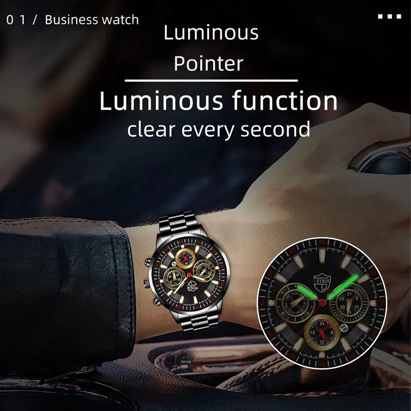 Fashion Men's Watches Business Stainless Steel Quartz Wrist Watch