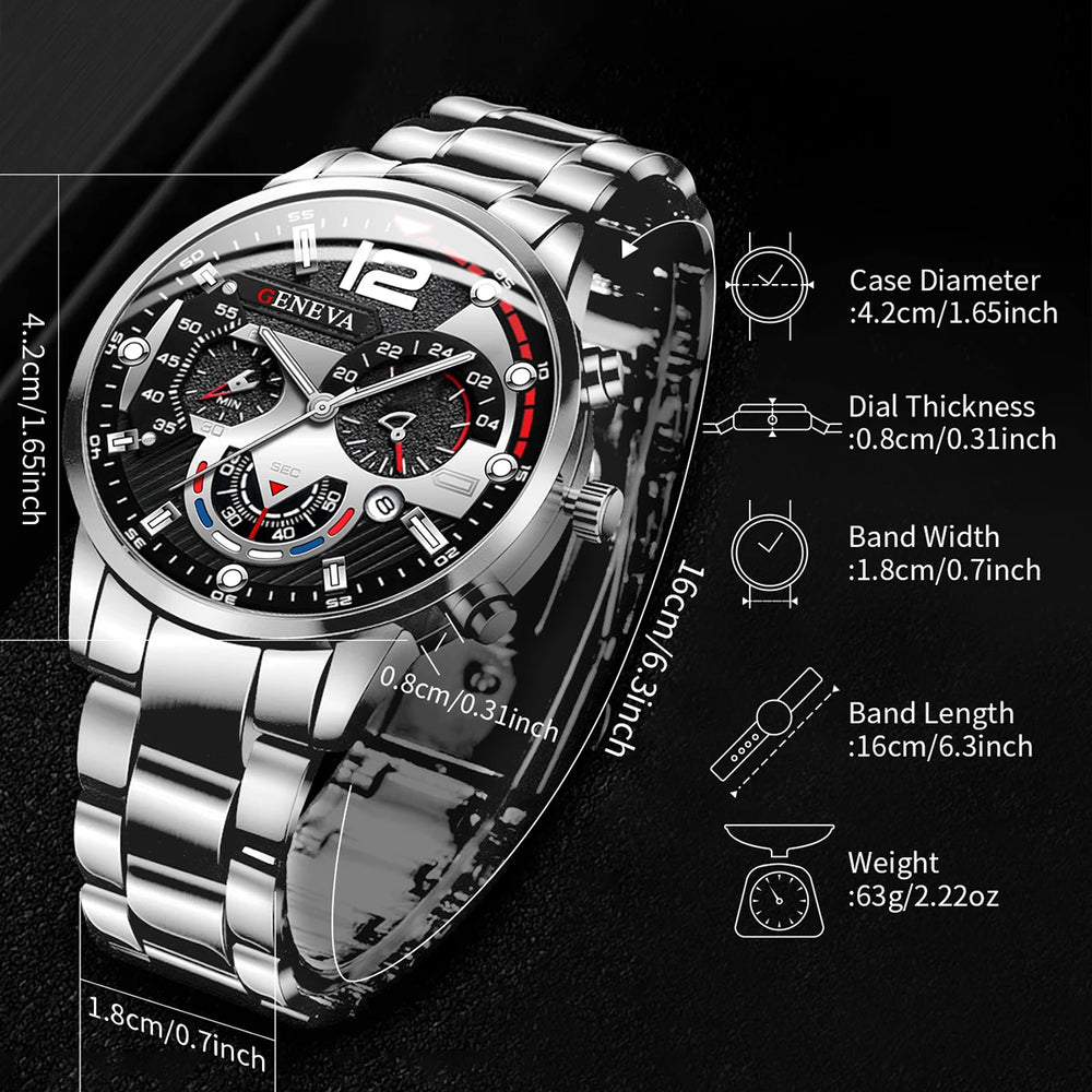 Fashion Men's Watch, Stainless Steel Band, Wristwatch With Calendar