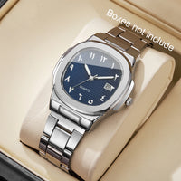 Luxury Men (Without Box) Business Watch, Stainless Steel Watch With Calendar