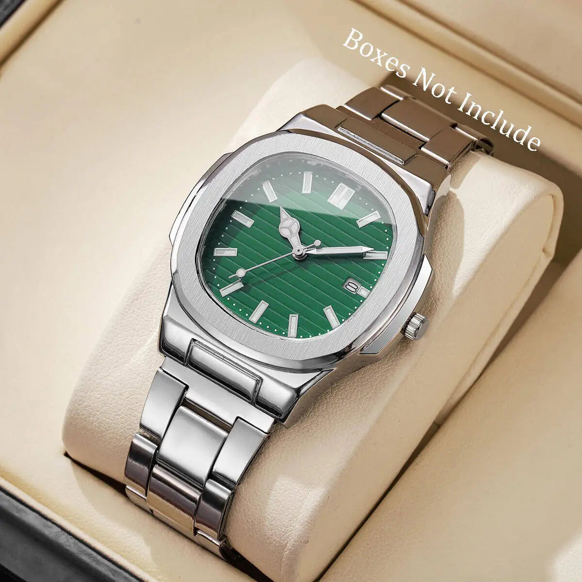 Luxury Men (Without Box) Business Watch, Stainless Steel Watch With Calendar