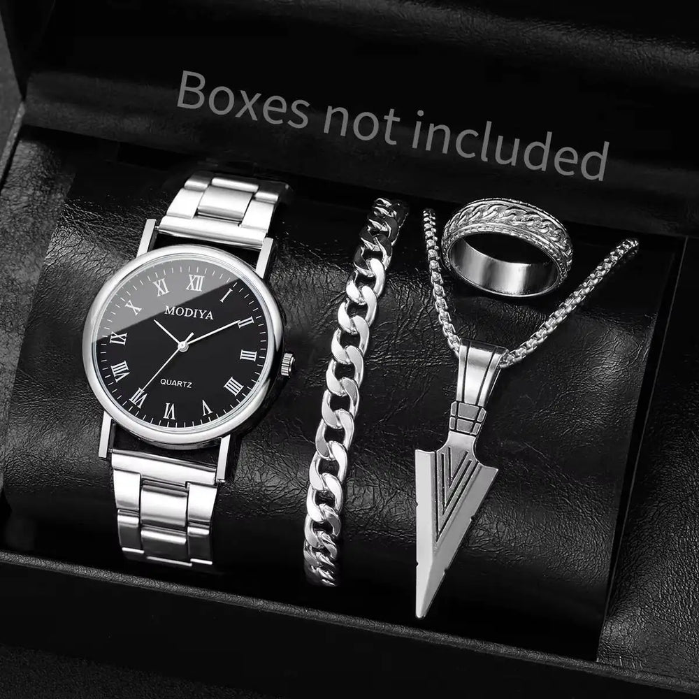 4pcs/Set Fashion (Without Box ) Men Business Watches, Dial Quartz, Jewelry Set