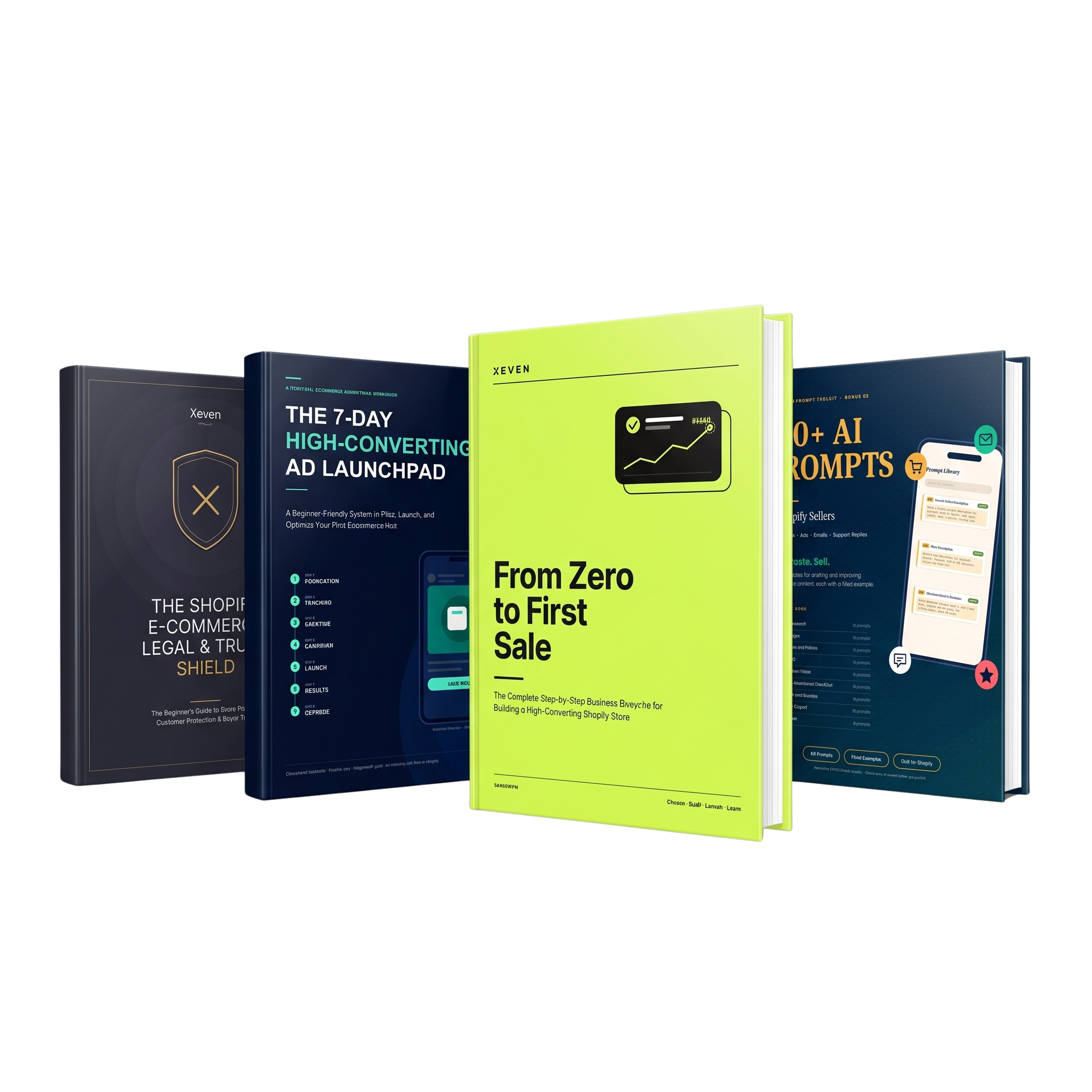 XEVEN Shopify toolkit: From Zero to First Sale ebook with the 7-Day Ad Launchpad and 100+ AI Prompts bonuses